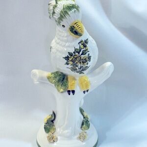 T. W. H. Italian Floral Painted Cockatoo Bird Figure Statue